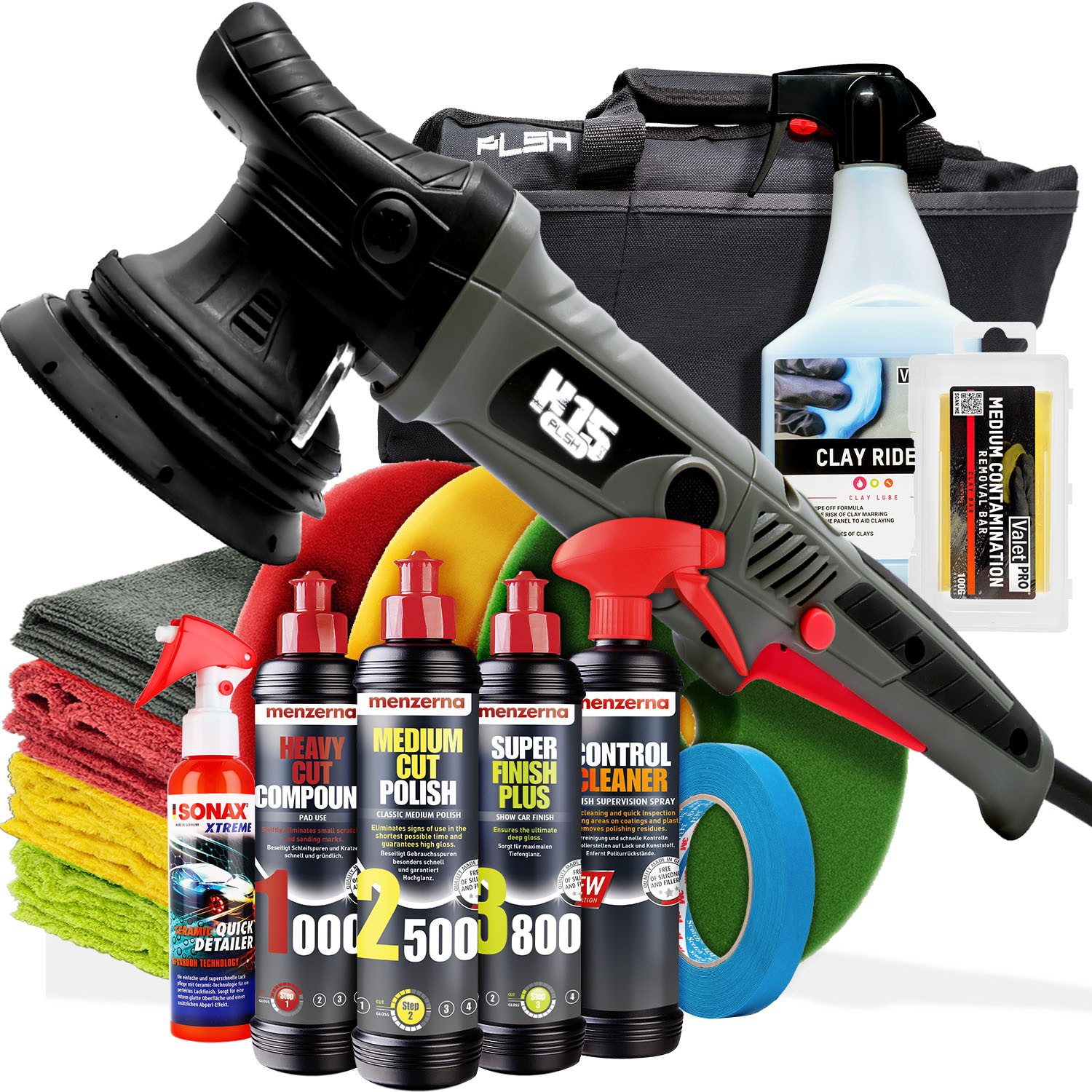 Garage Freaks Exzenter Poliermaschine Auto Politur Set PLSH H15, 15mm Hub, 125mm Stützteller, 2100 min. U/min, 5000 max. U/min, (Spar-Set), Autopoliermaschine - Polierer