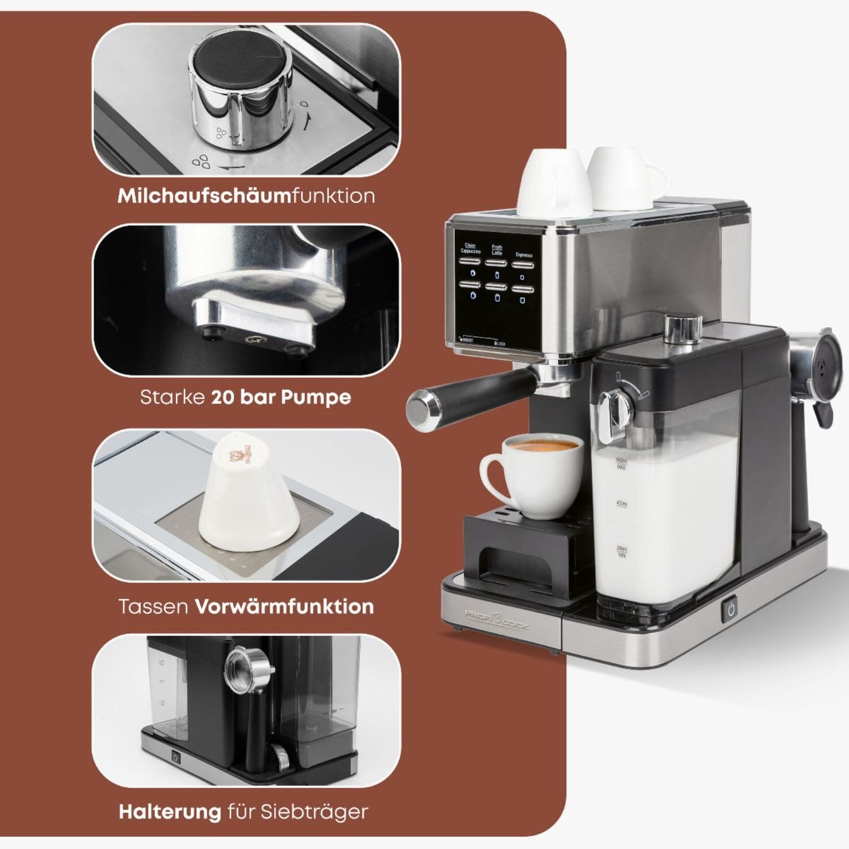 ProfiCook Siebträgermaschine Proficook PC-ES-KA 1266 Siebträger und Kapsel