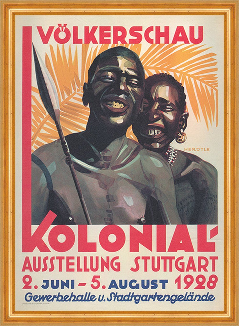 Kunstdruck Kolonial Ausstellung Stuttgart Herdtle Eingeborene Werbung 005 Gerahmt