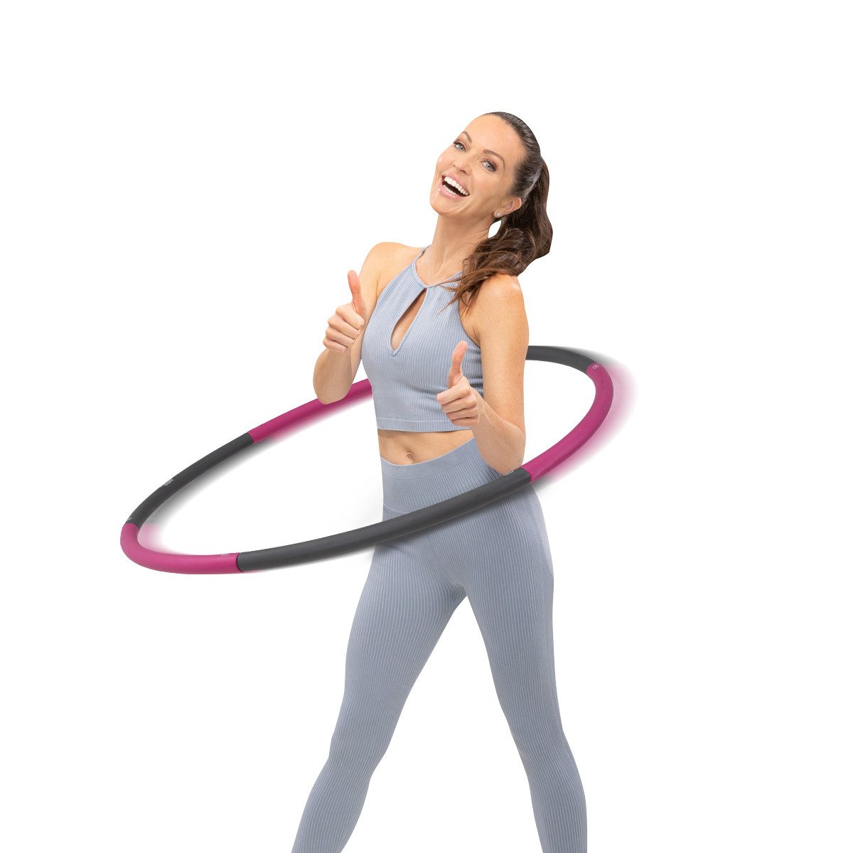 Miweba Sports Hula-Hoop-Reifen steckbarer Hula Hoop Fitness Reifen 0,8 kg für Erwachsene - 6-teilig (Fitness Training zuhause, Fitnessgerät, Workout, Sport, Training, 6-tlg., Ø 90 cm, Schaumstoff, zusammensteckbar, pink), Bauchtrainer für Erwachsene zur Gewichtsreduktion