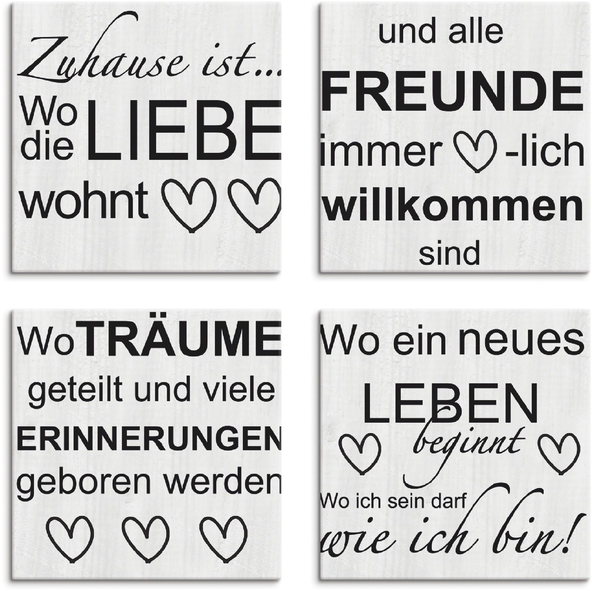 Artland Leinwandbild Wo die Texte (4 Sprüche Set, wohnt Liebe St), & verschiedene Größen 1-4, 4er