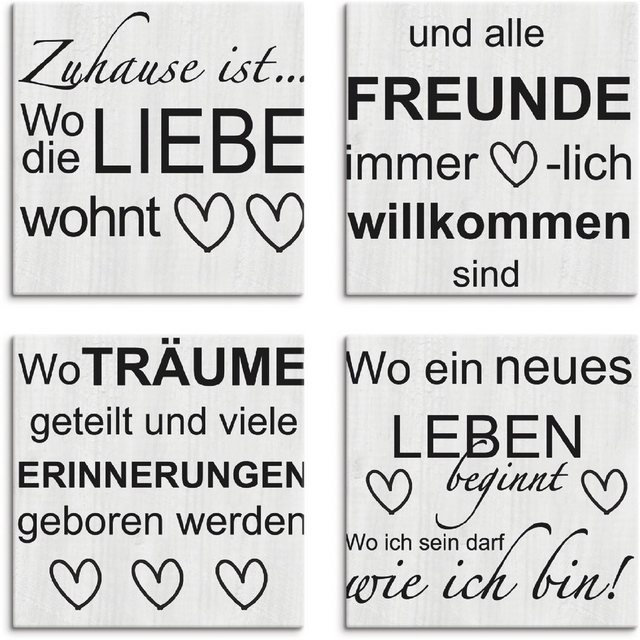 Artland Leinwandbild »Wo die Liebe wohnt 1-4«, Sprüche & Texte (4 Stück)-Otto