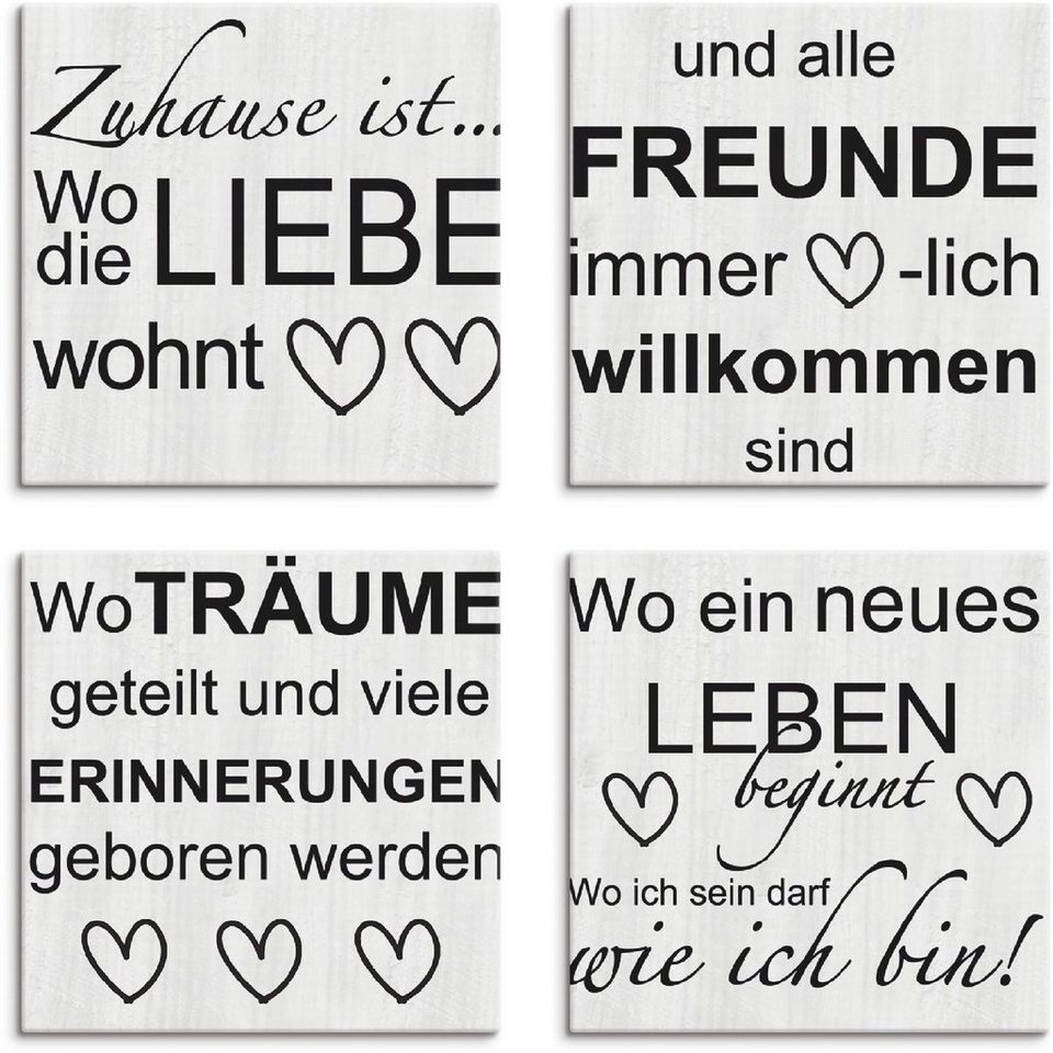 Artland Leinwandbild Wo die Liebe wohnt 1-4, Sprüche & Texte (4 St), 4er Set,  verschiedene Größen