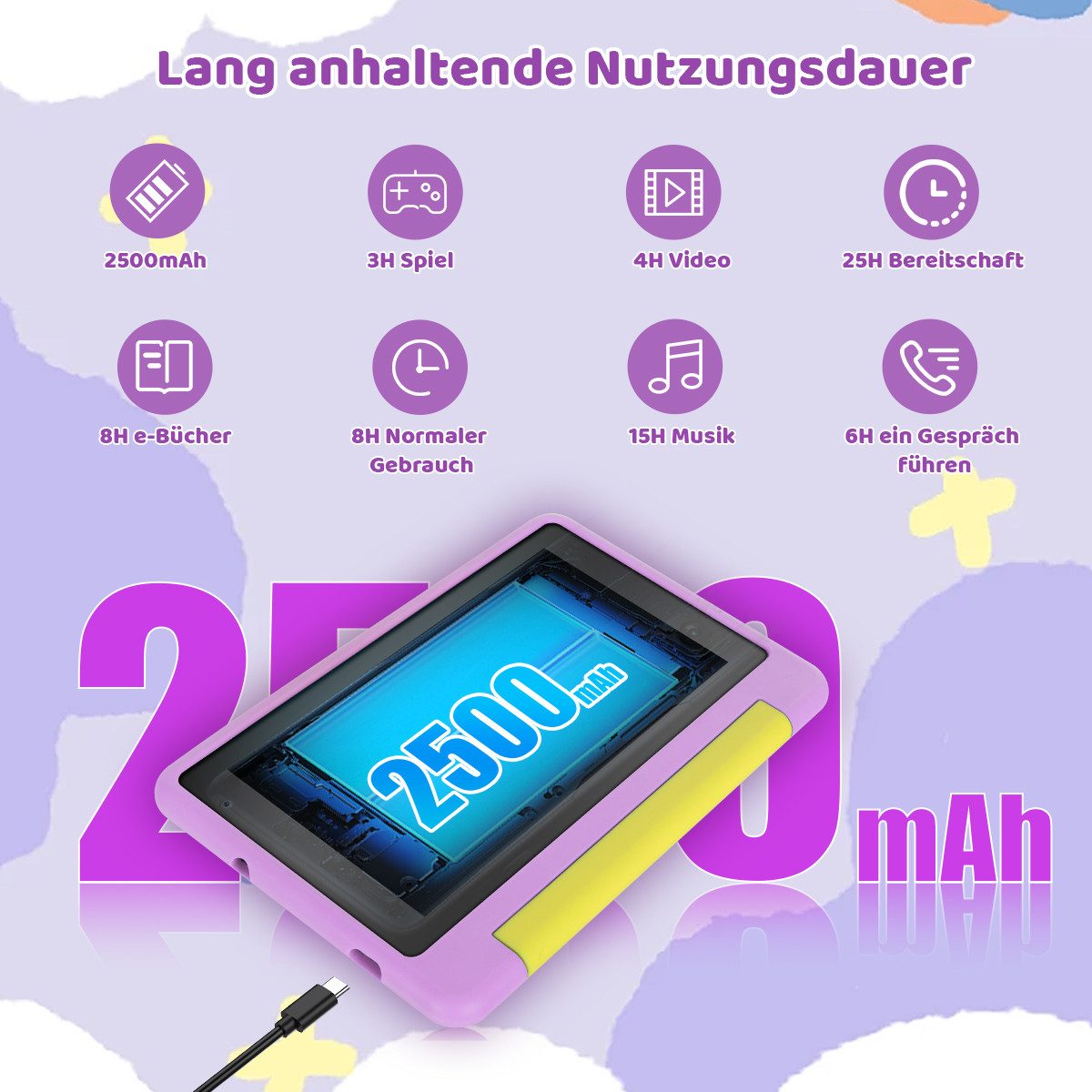 BUFO 7 Zoll 8(2+6)GB+64GB, Wi-Fi, Bluetooth, 1024 x 600 HD-Display, Kinder Tablet (7", 64 GB, Android, WiFi, Dual-Kamera, Kindersicherung, Augenschonendes IPS) – Bild 4 von 5