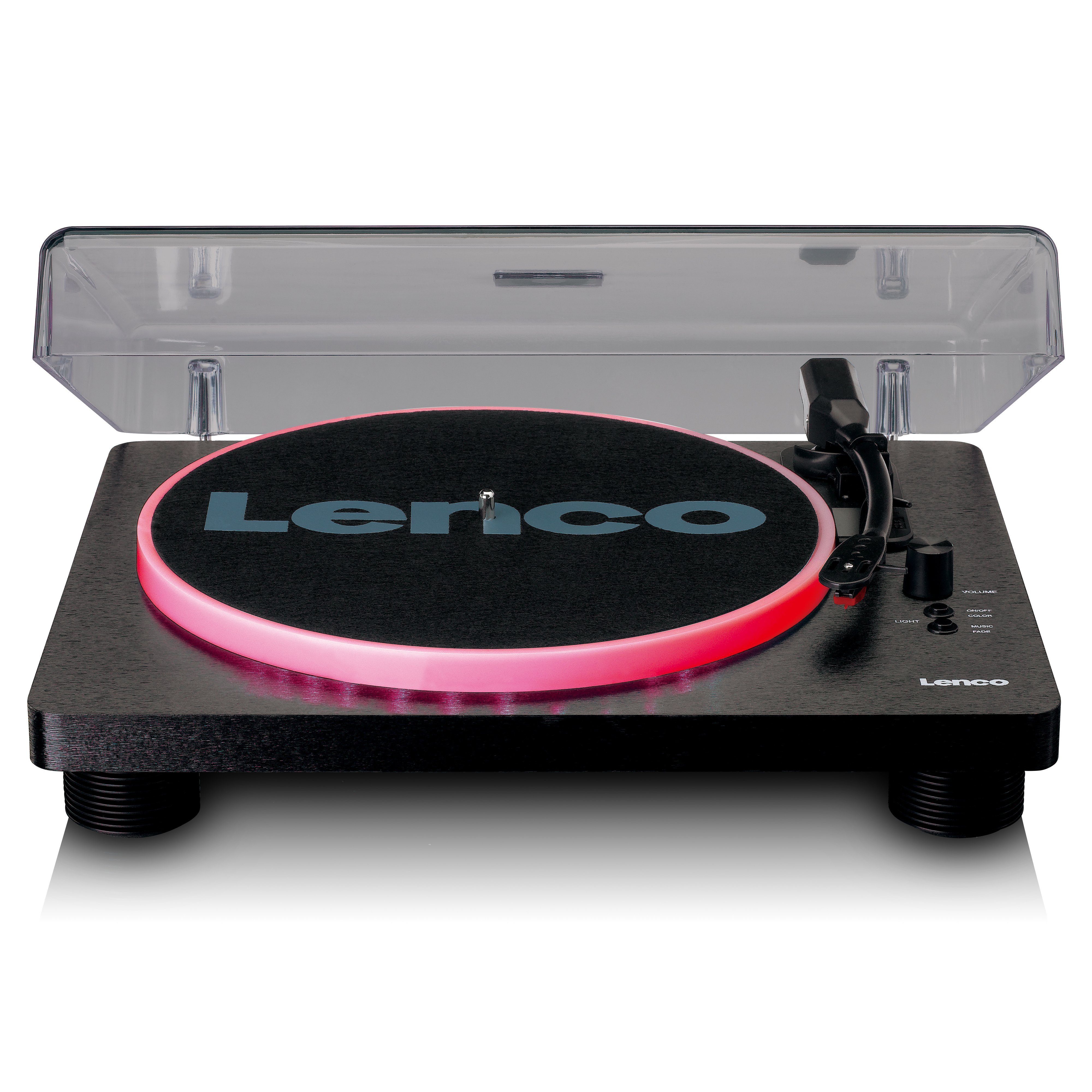Lenco LS-50LEDBK Plattenspieler (elektrisch, LED-Beleuchtung, Integrierte Lautsprecher & RCA/USB-Anschluss)