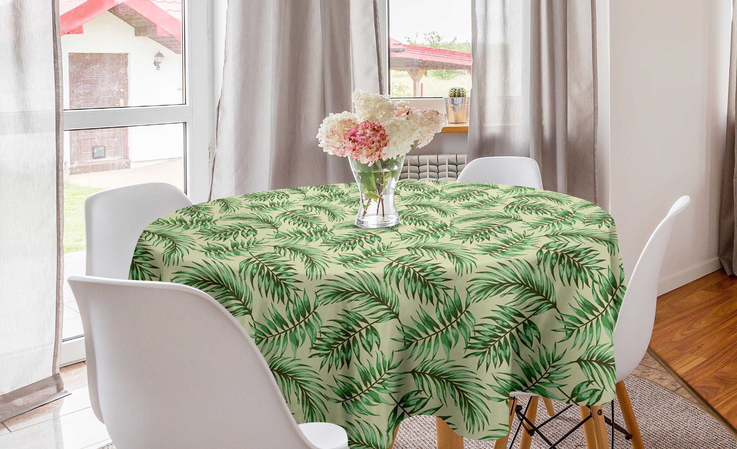 Abakuhaus Tischdecke Kreis Tischdecke Abdeckung für Esszimmer Küche Dekoration, Exotisch Dschungel-Laub Luau Vibes