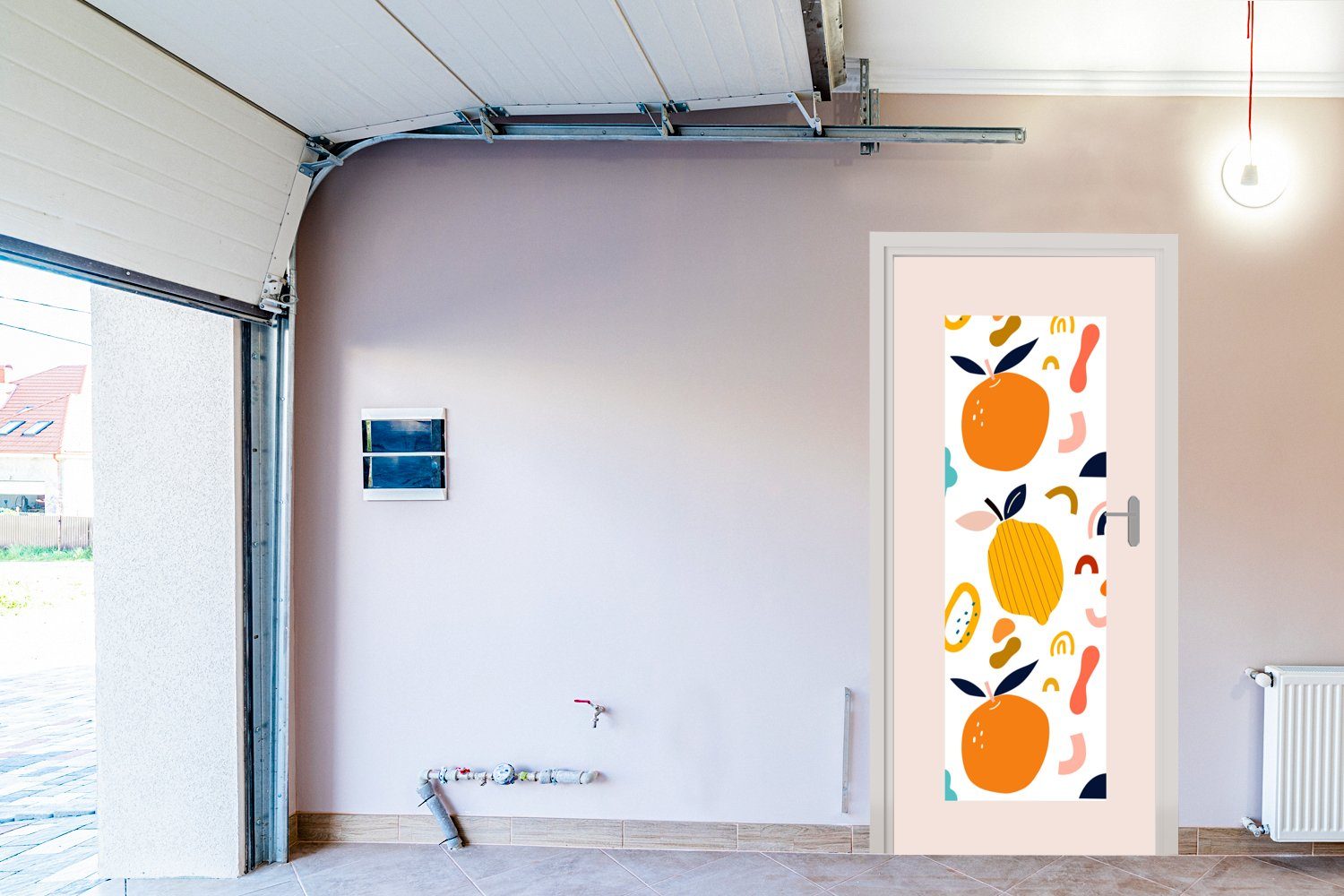 MuchoWow Türtapete Obst - Orange - bedruckt, St), für (1 Pastell Tür, cm 75x205 Rosa, Türaufkleber, - Fototapete Matt