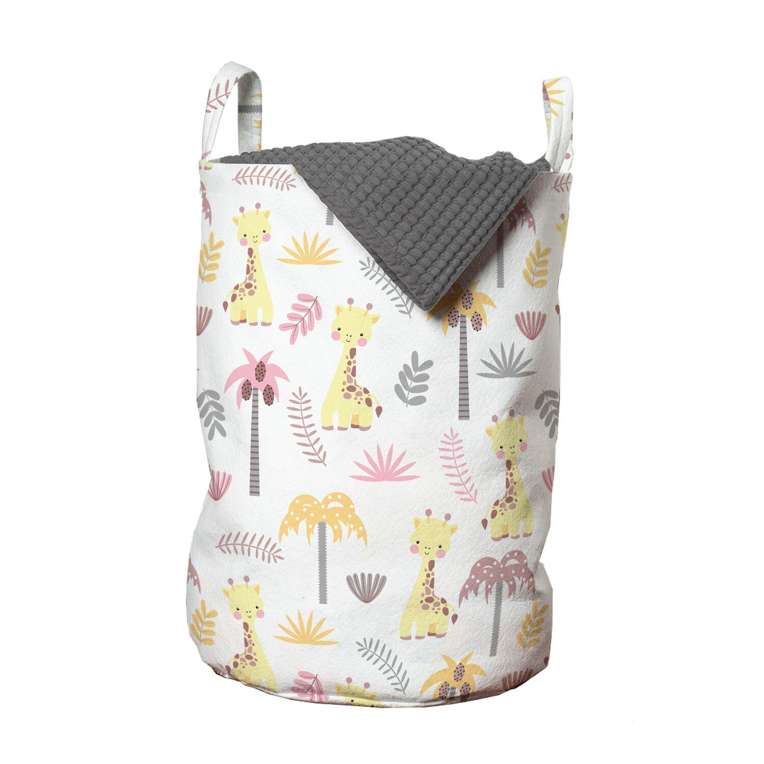 Abakuhaus Wäschesäckchen Wäschekorb mit Griffen Kordelzugverschluss für Waschsalons, Giraffe Junge Giraffen Palmen
