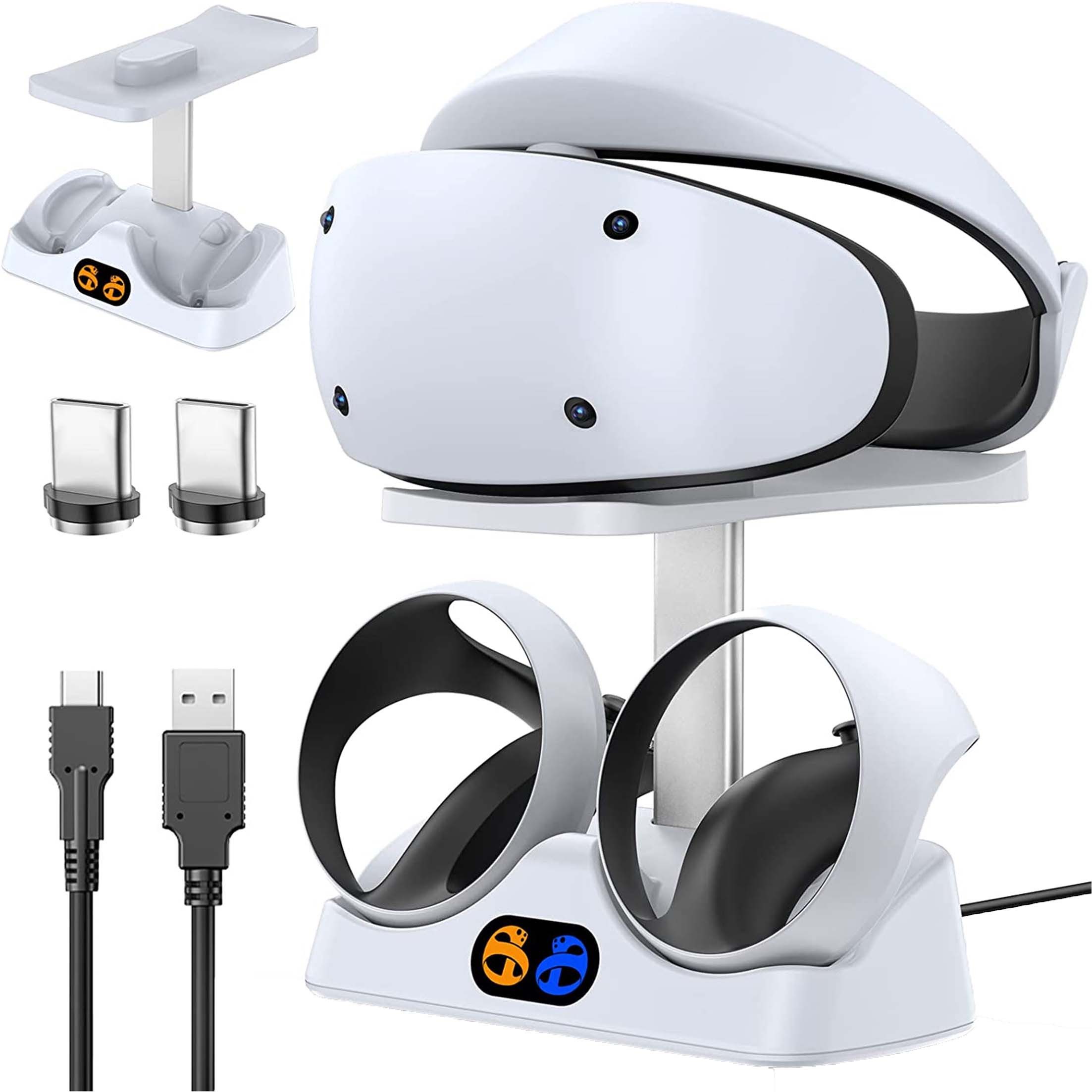 KINSI PS VR2 Ladestation, Ladestation für PS VR2 Controller Ladestation (500 mA, mit Headset Ständer, mit LED Licht, Typ C Kabel)