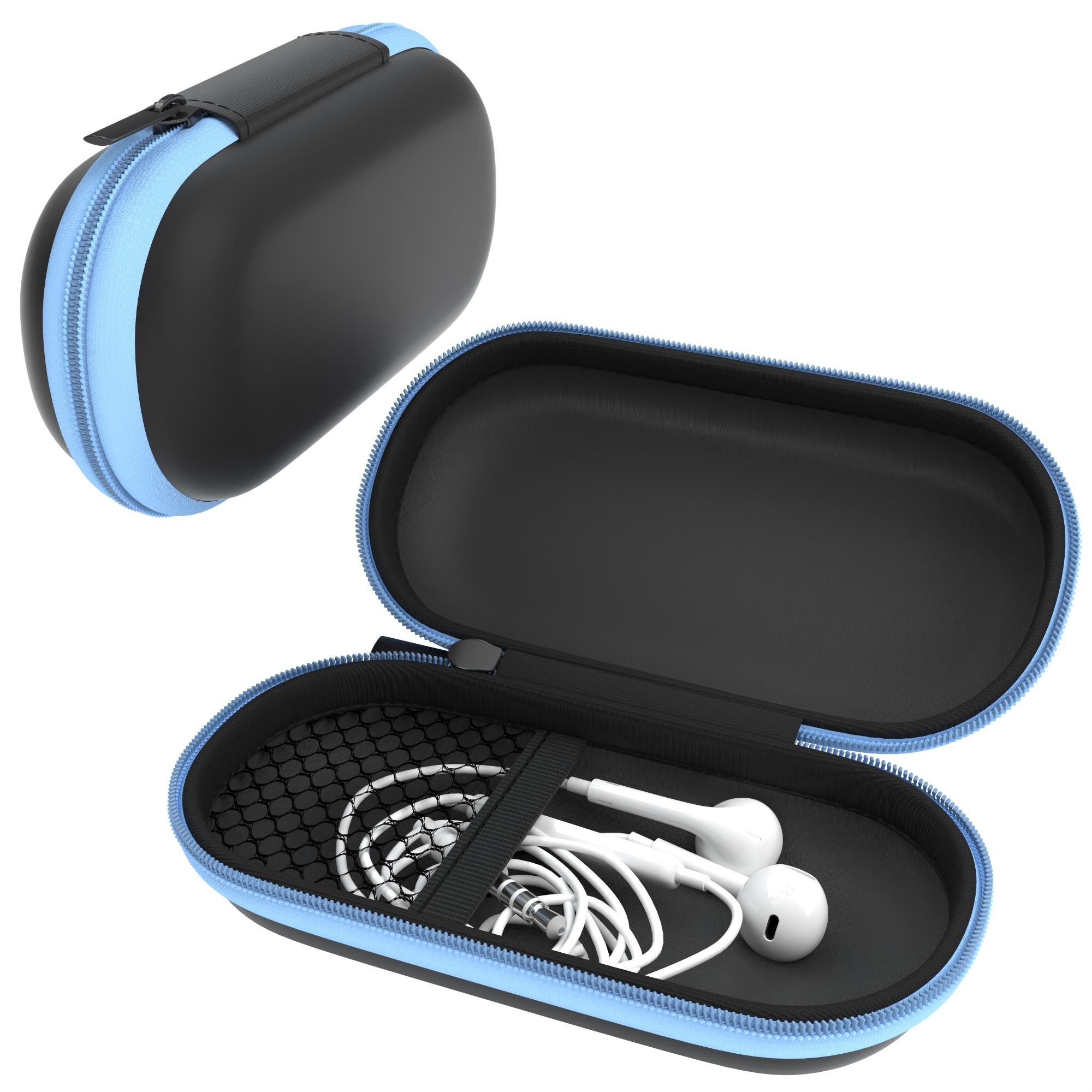 EAZY CASE Kopfhörer-Schutzhülle Universal Tasche für In-Ear Kopfhörer mit Netzfach, Kopfhörerschutz klein mit Reißverschluss Netzfach stoßfest Hellblau