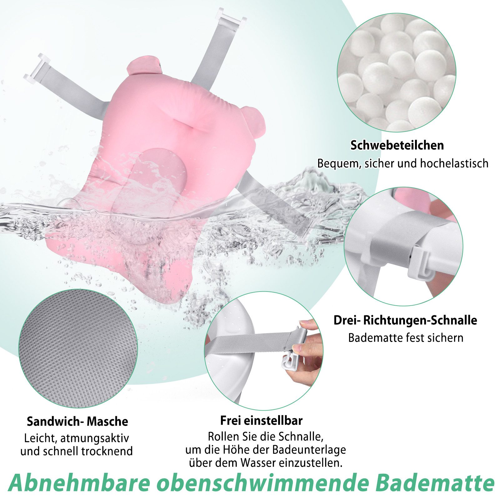 FIVMEN Babybadewanne Faltbare Babywanne mit rutschfesten Füßen für Babys und Neugeborene, inkl. Bade Sitzkissen, folding bathtub, platzsparend