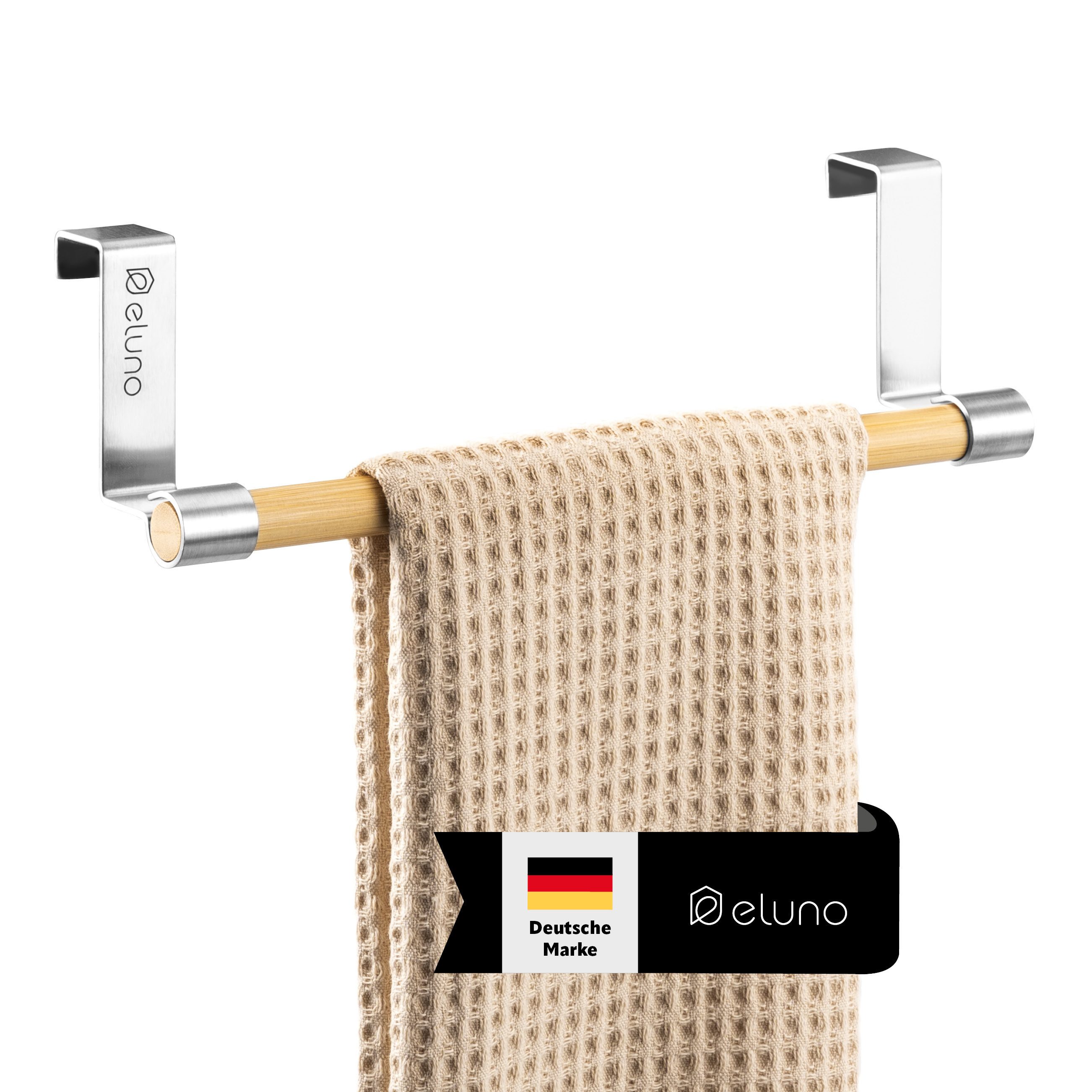 eluno Spültuchhalter Geschirrhandtuchhalter mit Bambus ohne Bohren zum Einhängen