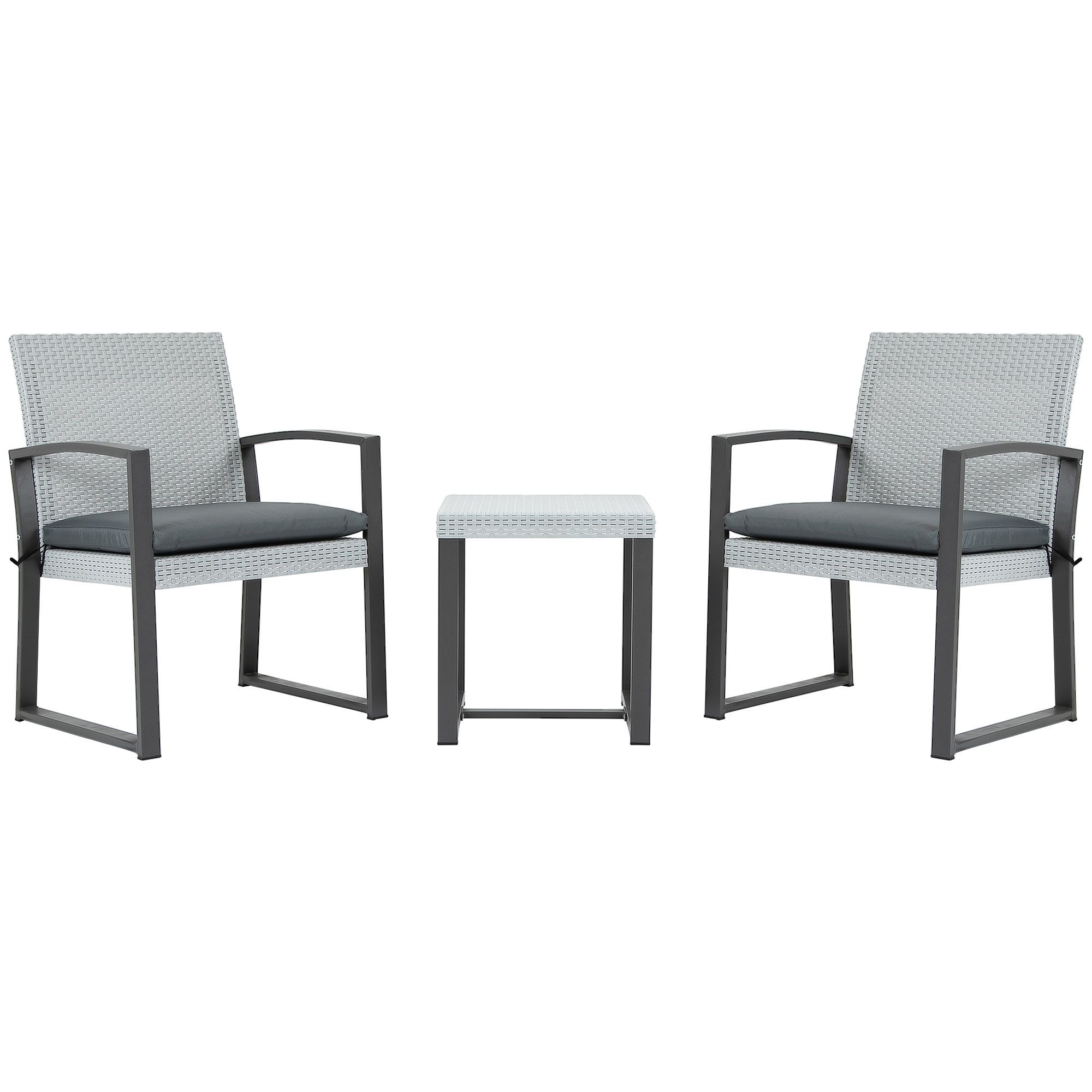 MC Star Balkonset Rattan Sitzgruppe 3-tlg. mit Esstisch für 2 Personen, (Stahl und Polyester, 58cm x 58cm x 84cm, Schwarz Grau)