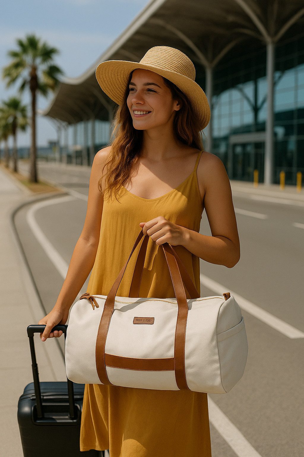 Reisetasche Reisetasche Malta Travel Cremeweiß Braun 50cm