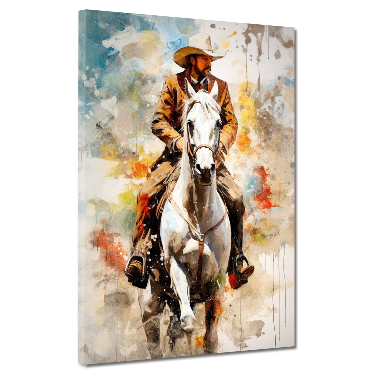 Artedinoi Leinwandbild Western Cowboy auf Pferd Pop Art Leinwandbild Wandbild XXL, Cowboy auf Pferd