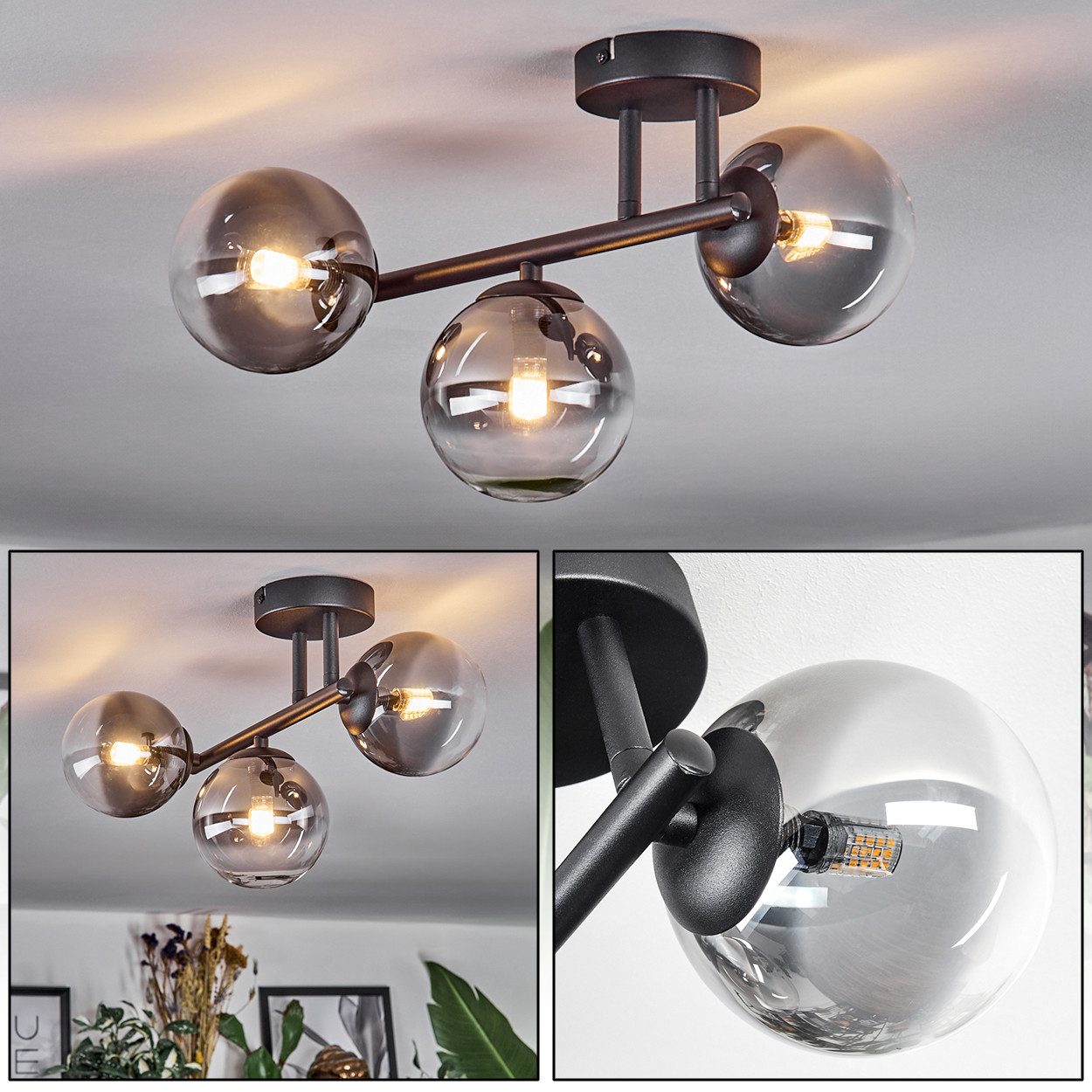 hofstein Deckenleuchte 3-flammige Deckenlampe aus Metall/Glas günstig online kaufen