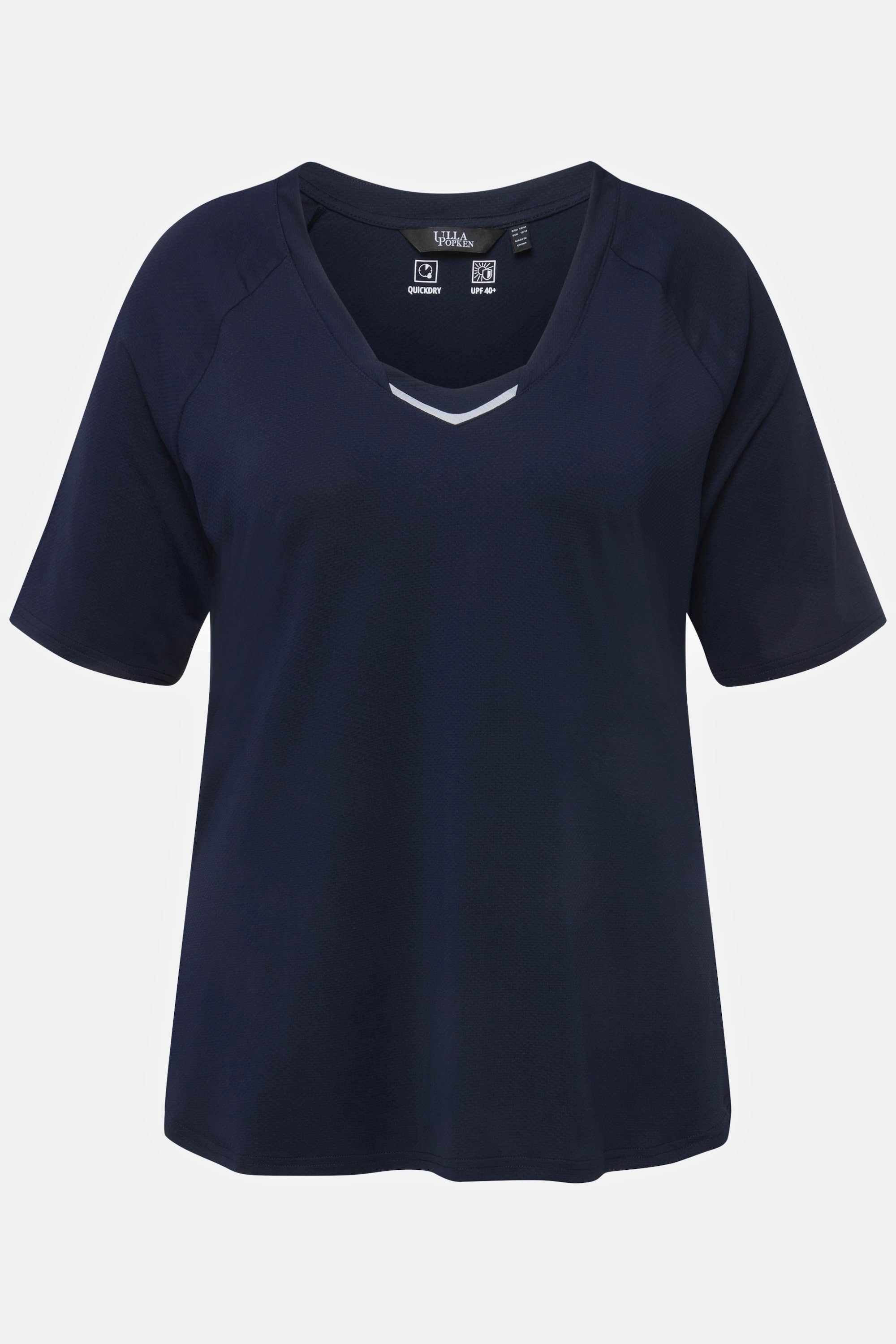 T-Shirt Ulla marine V-Ausschnitt Popken UV-Schutz Halbarm 40+ Rundhalsshirt