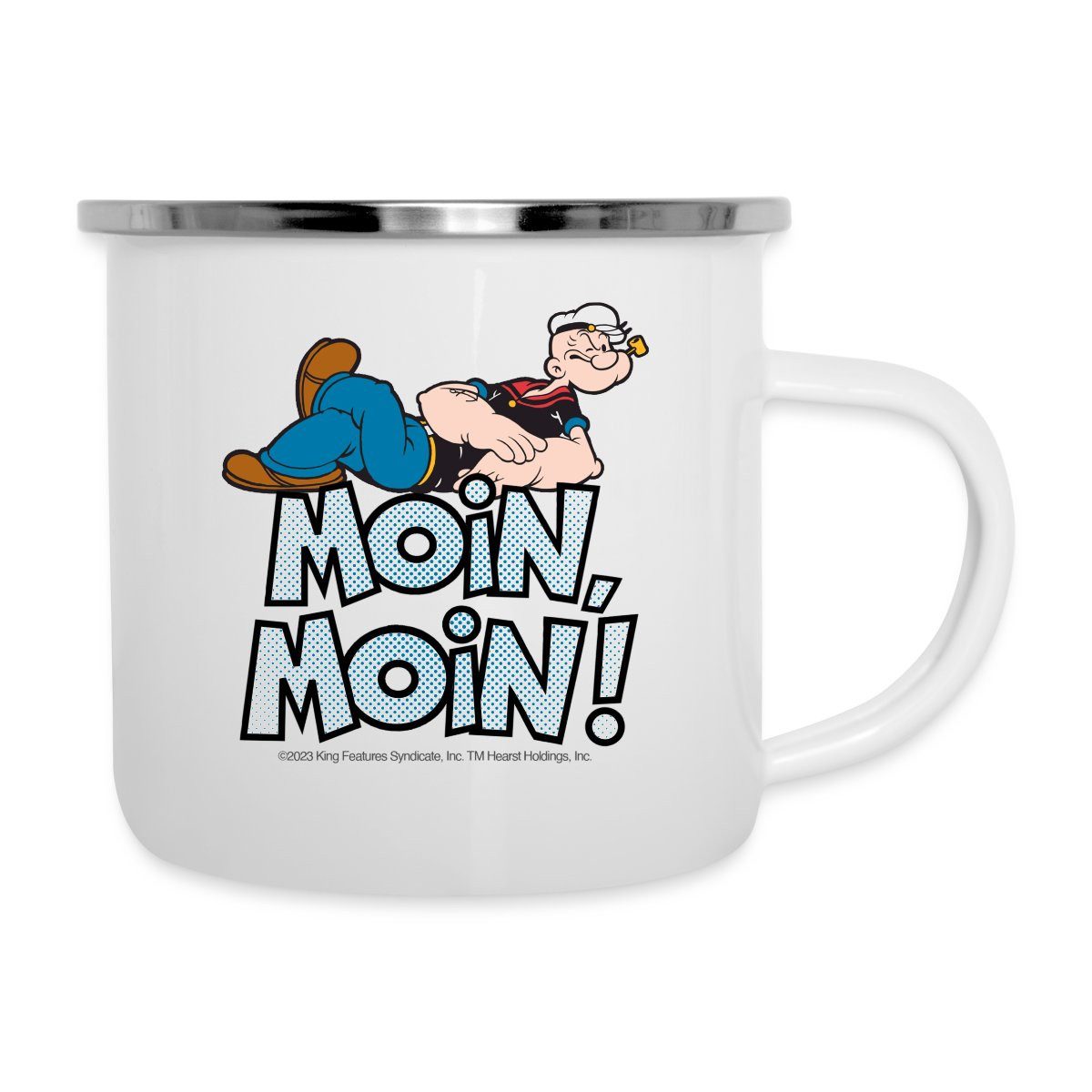 Spreadshirt Tasse Popeye Moin, Moin Camping-Becher, Metall