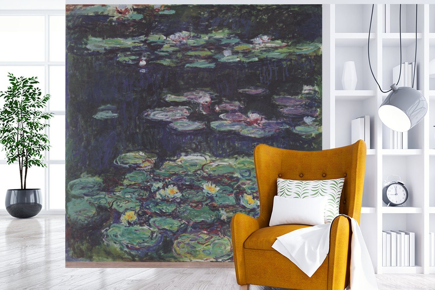 Fototapete Monet, Seerosen Gemälde - St), Wandtapete oder für bedruckt, von Tapete MuchoWow Wohnzimmer (5 Schlafzimmer, Matt, gelbe und Vinyl Weiße Claude