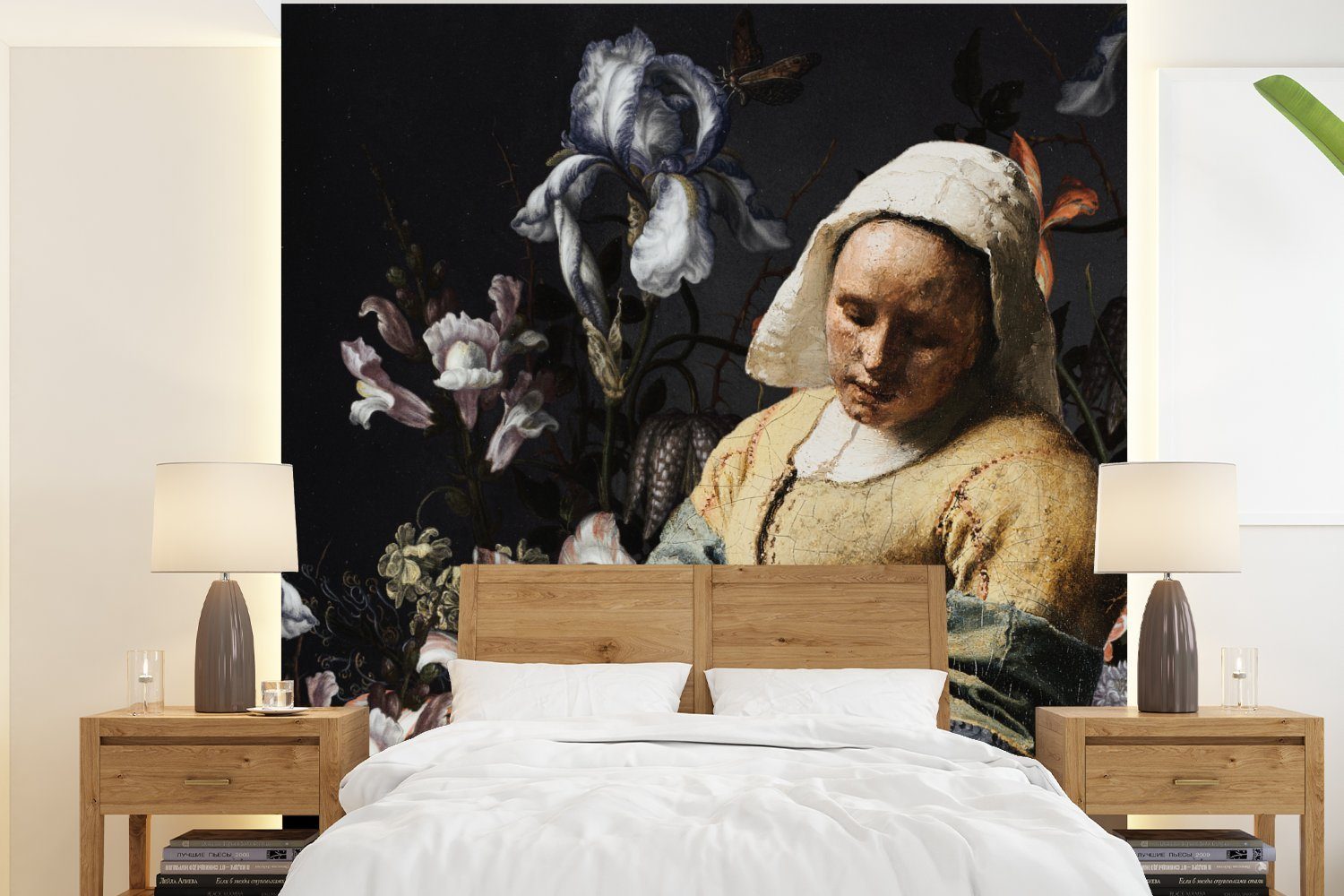 bedruckt, Vliestapete (4 Schlafzimmer Vermeer Fototapete Küche, St), Matt, - Johannes Blumen, - Wohnzimmer Fototapete MuchoWow Milchmädchen für