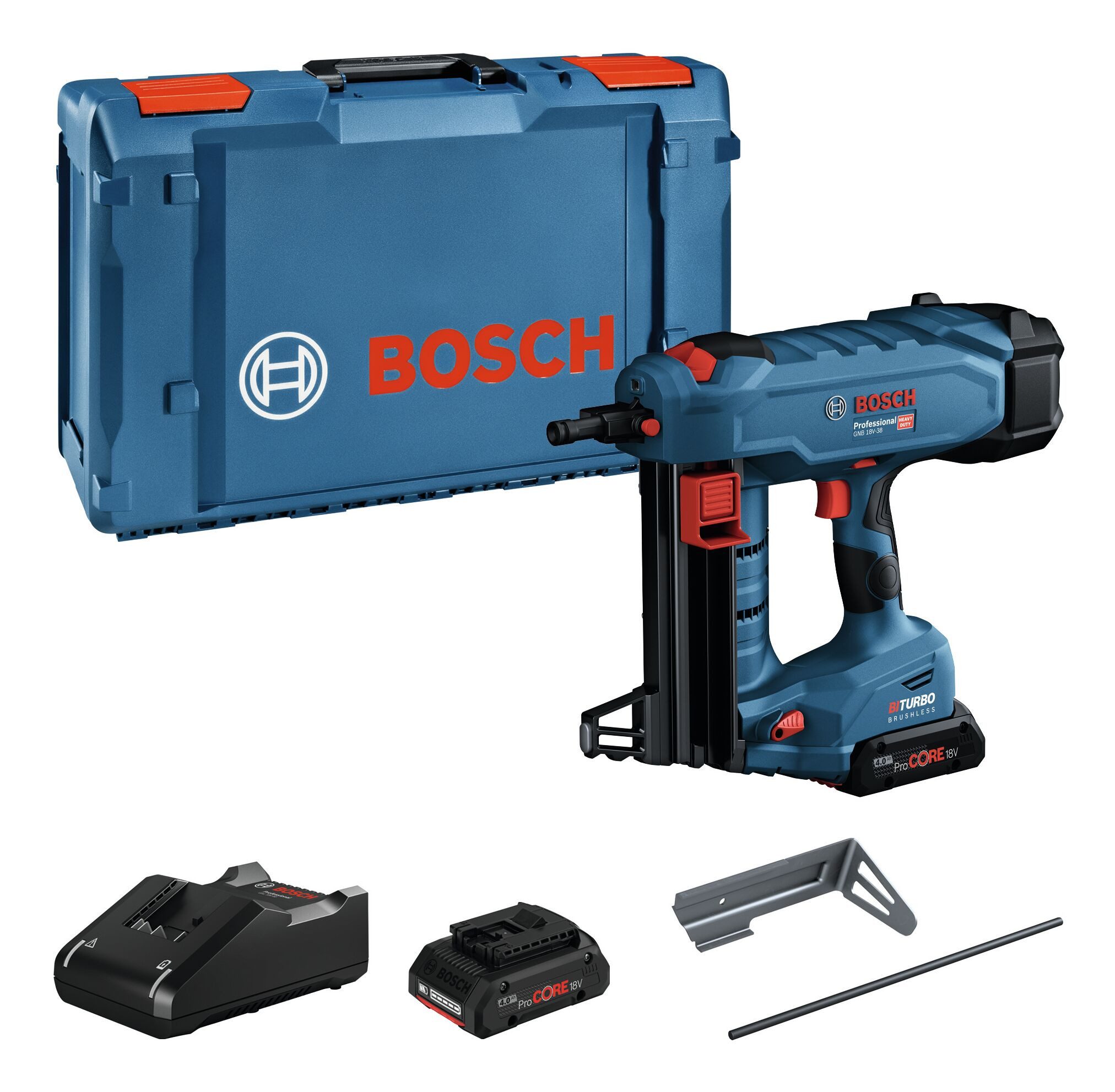 BOSCH Akku-Stauchkopfnagler GNB 18V-38, 18 in V, Betonnagler mit 2x Akku ProCORE 4 Ah - im XL-BOXX