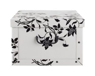 Home4You Aufbewahrungsbox, Weiß, Blumenranken in schwarz, recycelter Karton, 51 x 37 cm