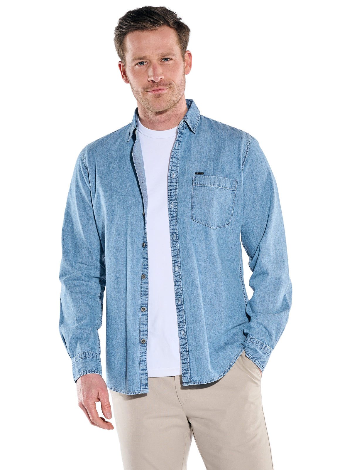Engbers Langarmhemd Herren Jeanshemd mit Brusttasche, Indigoblau