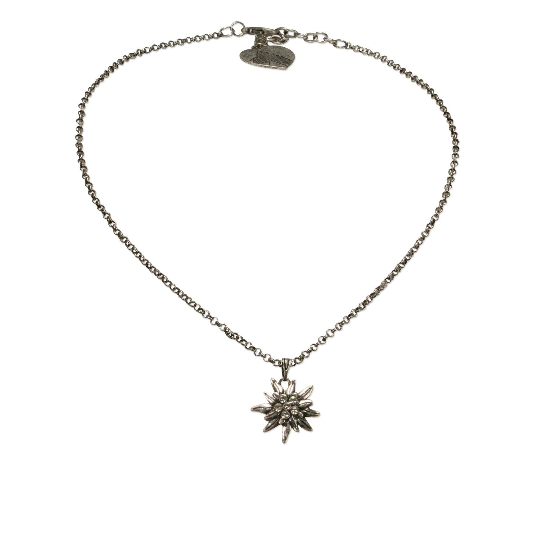 Alpenflüstern Collier Trachtenkette Strass-Edelweiß klein (antik-silber-farben), - Damen-Trachtenschmuck Dirndlkette