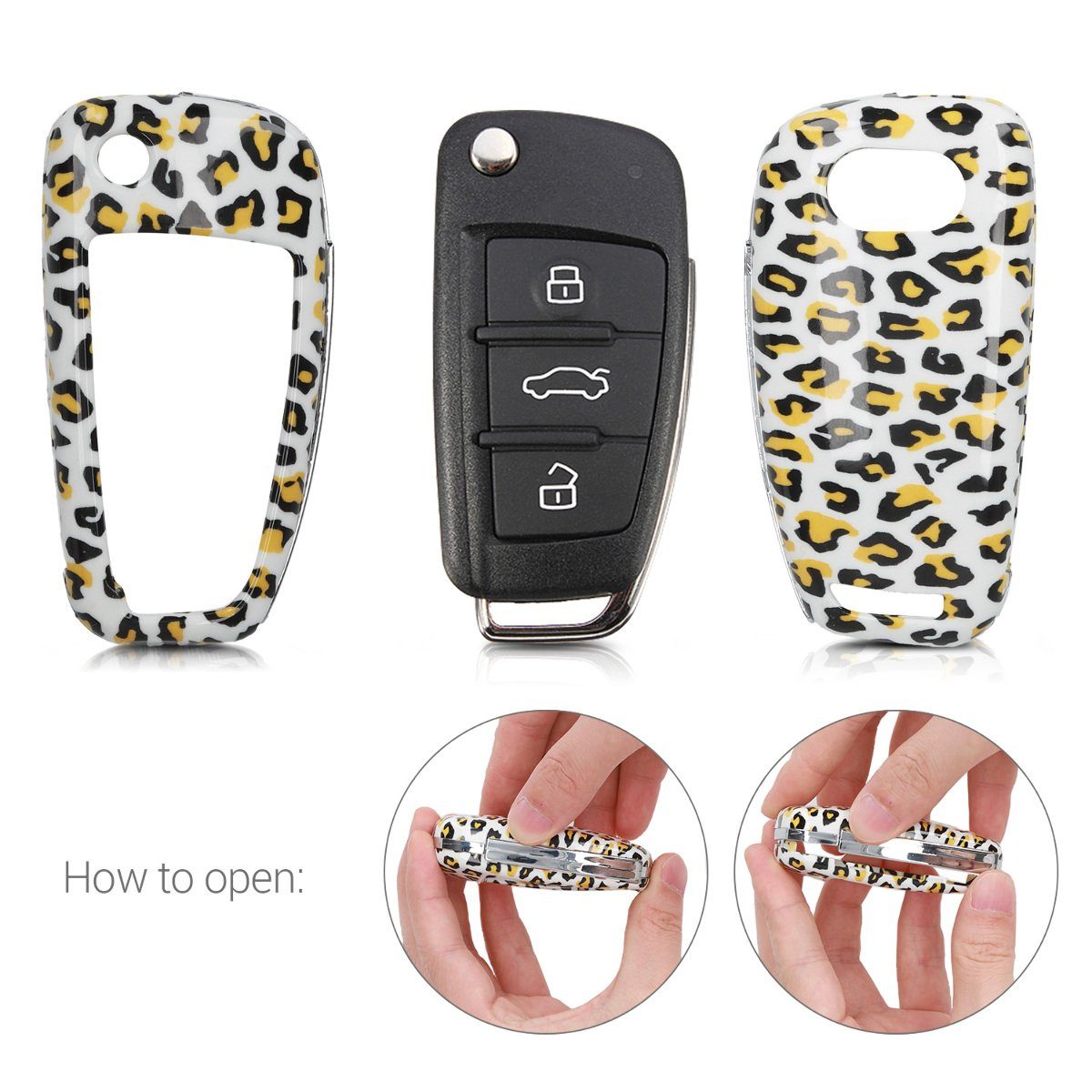 kwmobile Schlüsseltasche, Autoschlüssel Hülle für Audi - Hardcover  Schutzhülle Schlüsselhülle für Audi 3-Tasten Klappschlüssel Leopard Design