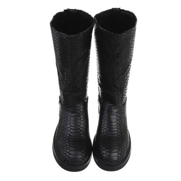 Ital-Design Damen Freizeit Stiefel Blockabsatz Flache Stiefel in Schwarz