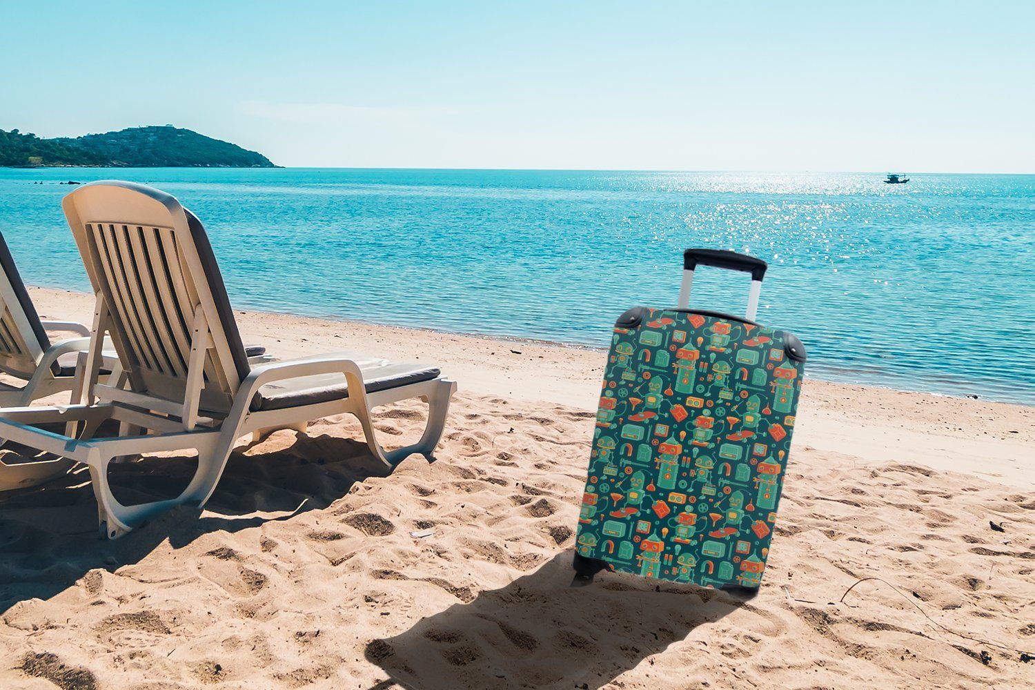 4 Baby, Trolley, - Reisekoffer Skateboard Jungen Handgepäck Ferien, Muster - - rollen, - Roboter - Reisetasche mit für Handgepäckkoffer Rollen, Kinder MuchoWow