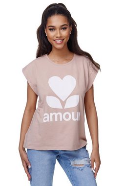 Rayshyne Print-Shirt RS-01 (Damen T-Shirt mit modischem Aufdruck Amour in Einheitsgröße)