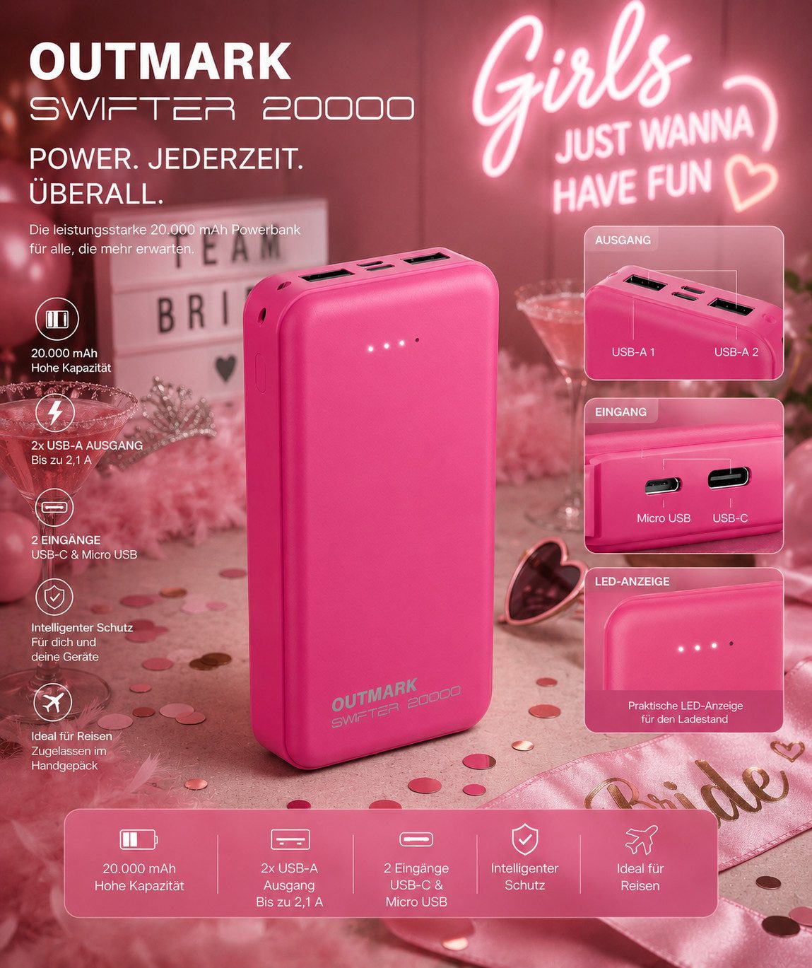 OUTMARK Swifter 20000mAh Outdoor 2x USB-A Powerbank Akku Powerbank