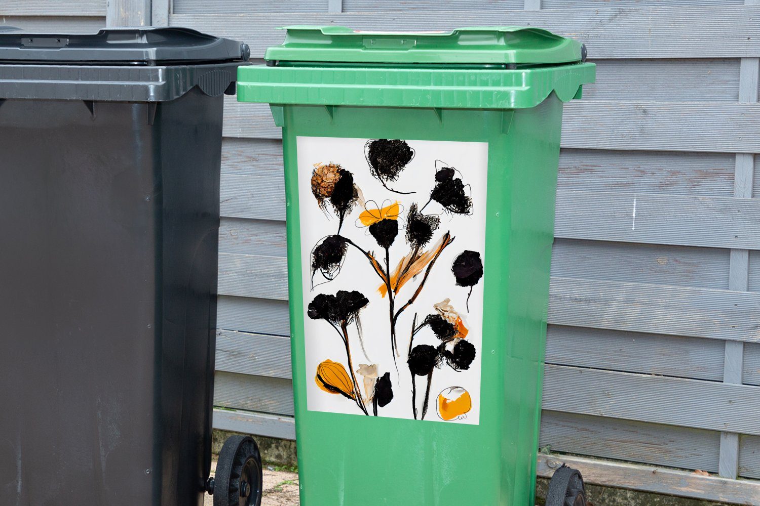 Schwarz - Mülleimer-aufkleber, Pastell - Mülltonne, MuchoWow Container, Blumen Gelb (1 Abfalbehälter - - Sticker, St), Pflanzen Wandsticker