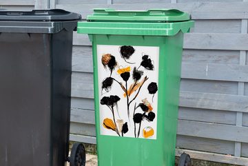 MuchoWow Wandsticker Blumen - Schwarz - Pflanzen - Pastell - Gelb (1 St), Mülleimer-aufkleber, Mülltonne, Sticker, Container, Abfalbehälter