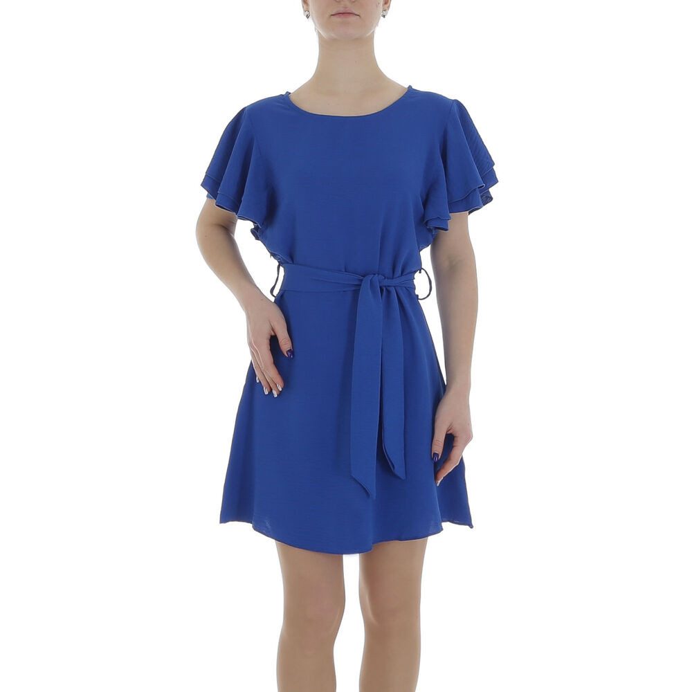 Ital-Design Sommerkleid Damen Freizeit (86164385) Kreppoptik/gesmokt Minikleid in Blau