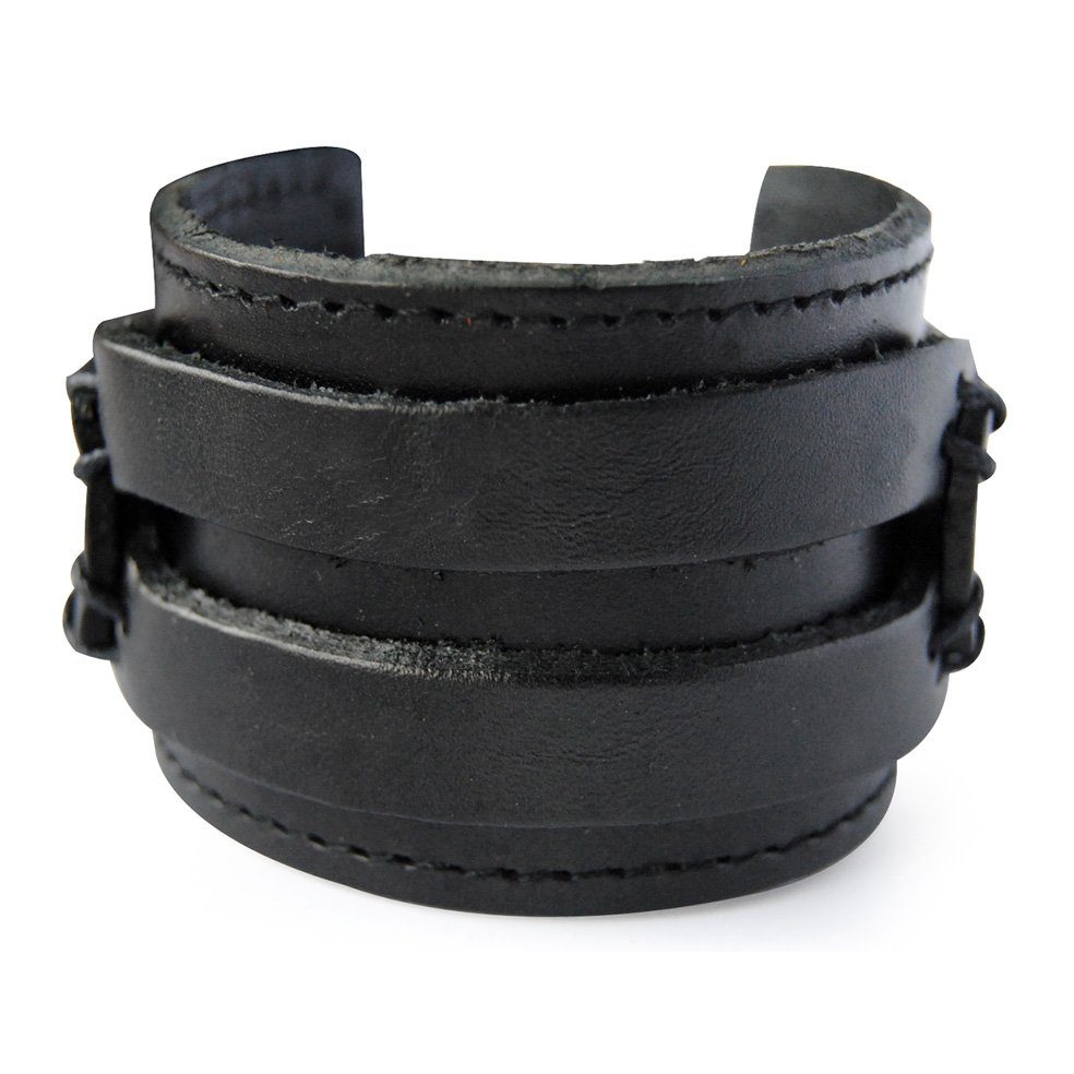 axy Lederarmband Herrenarmband Leder Armband Breit (1-tlg), Echtleder, mit Knopfverschluss in 2 Längen verschließbar, Retro-Look. Schwarz