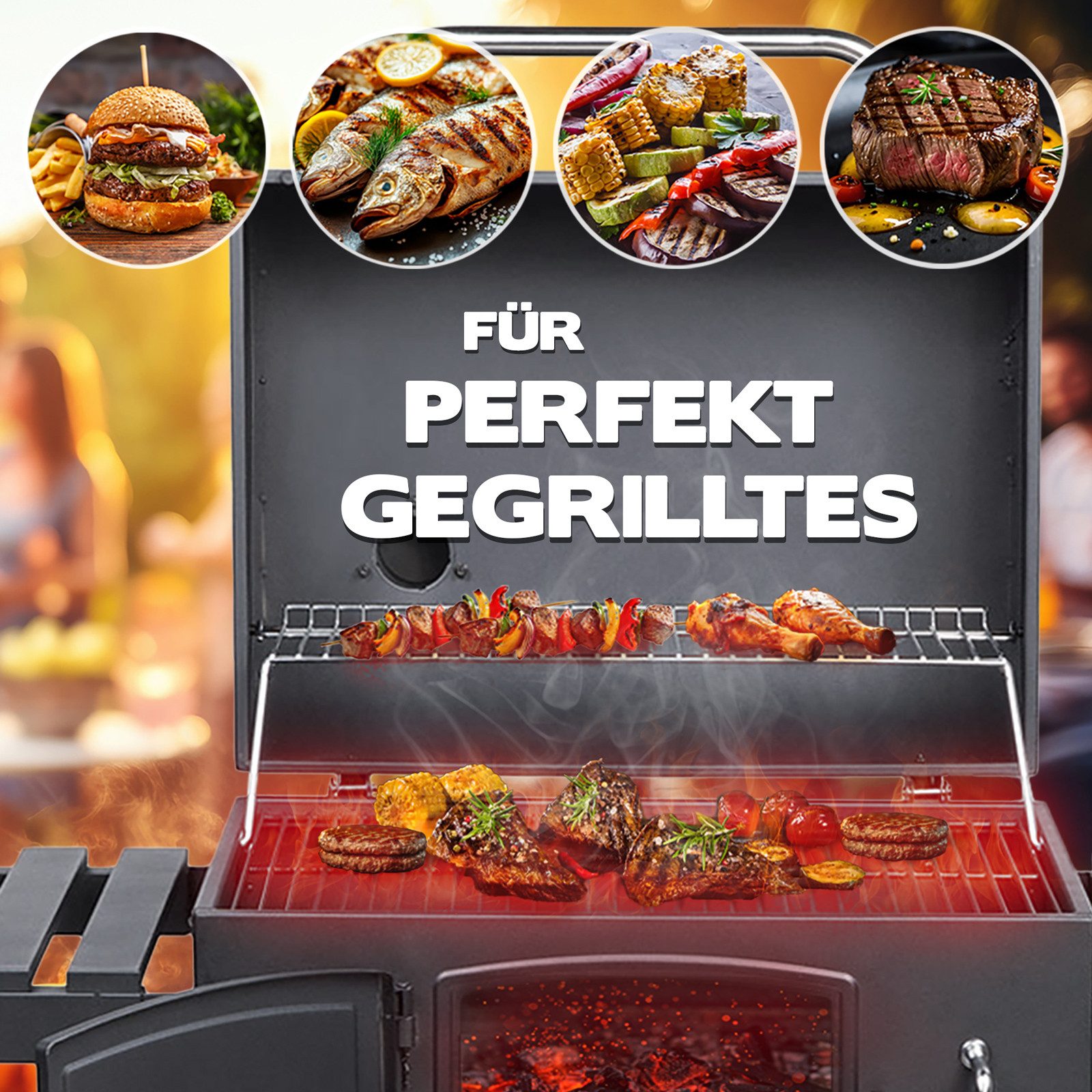 TAINO Holzkohlegrill, HERO XL, Grillwagen, integriertes Thermometer, klappbare Seitentische