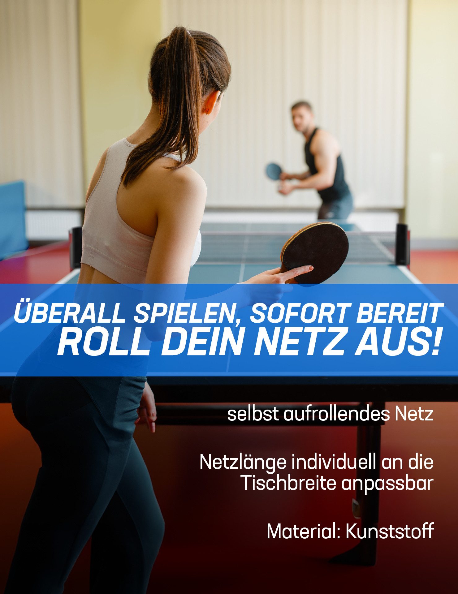 JELEX Tischtennisnetz Roll Up verstellbares Tischtennisnetz, Netzlänge bis zu 175 cm
