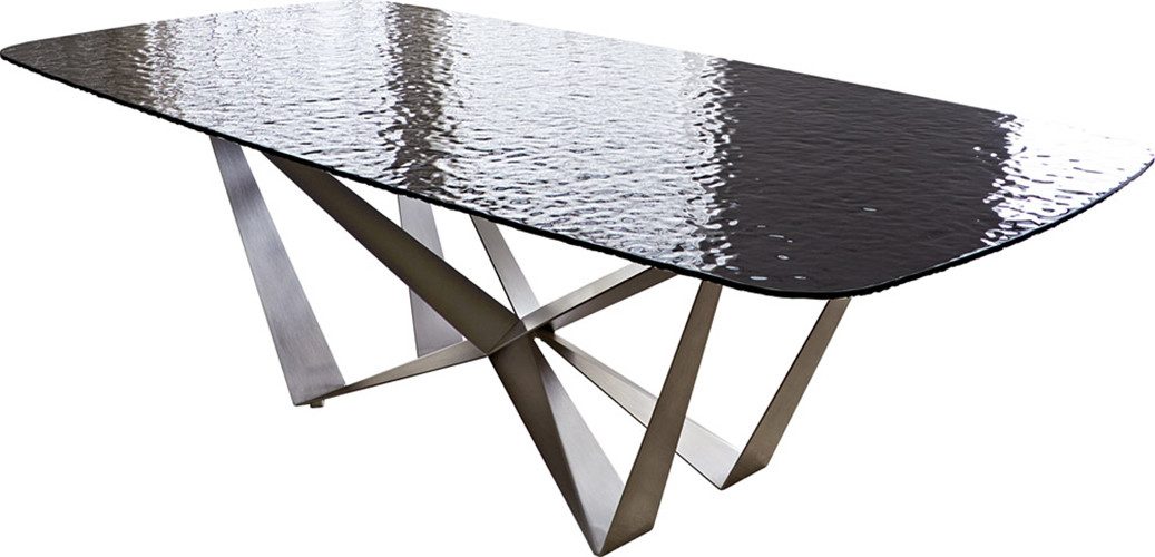 DELIFE Esstisch Edge, Boot Reliefglas Rauchschwarz 3D-Design 240x120 Spider Flachstahl Edels