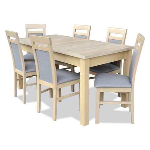Beautysofa Sitzgruppe Essgruppe Tisch 160-200 cm+6 Stühle, laminierte Tischplatte