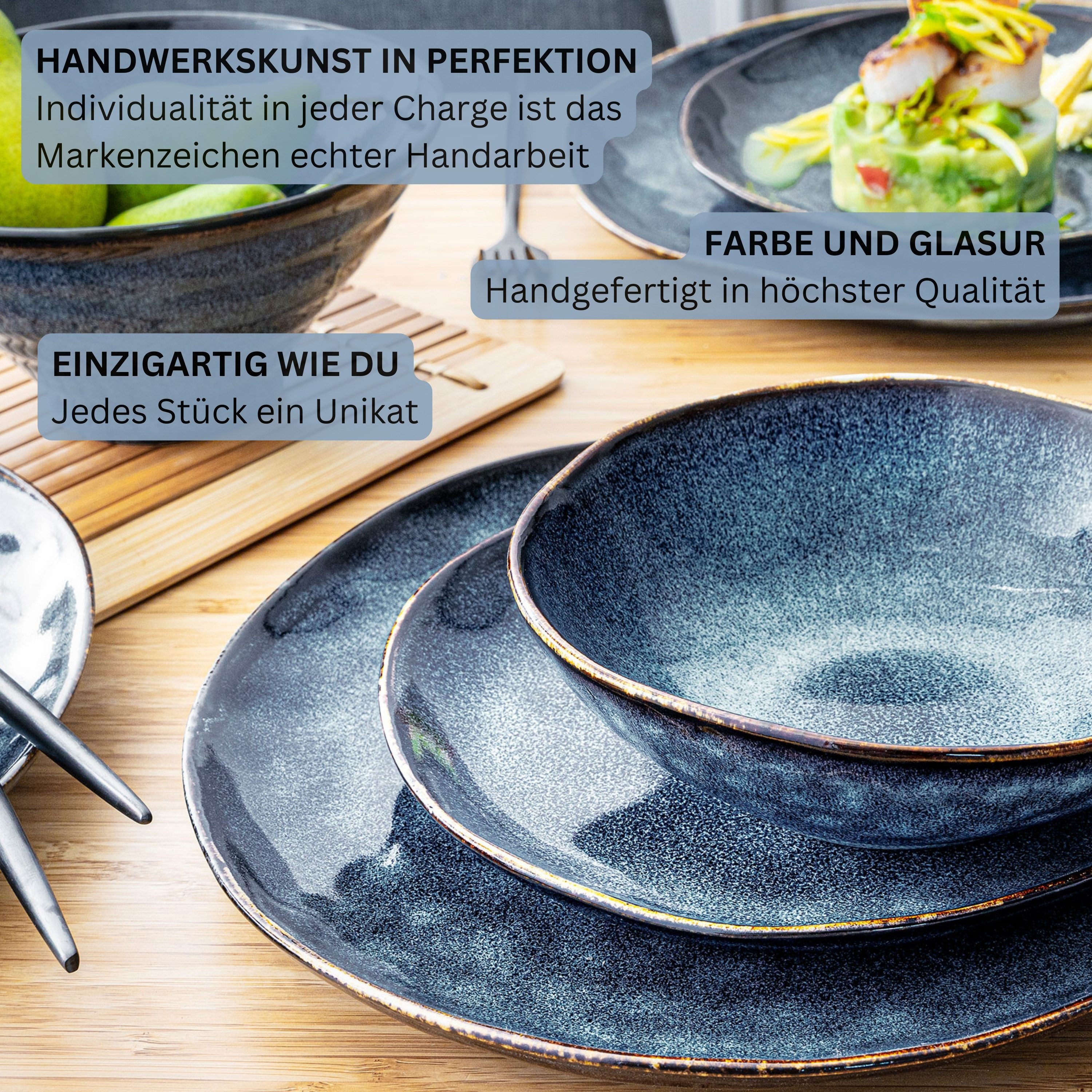 SÄNGER Tafelservice Tokio Geschirrset (24-tlg), 8 Personen, Steingut, Blau Schwarz, Handmade, Premium Collection – Bild 5 von 5