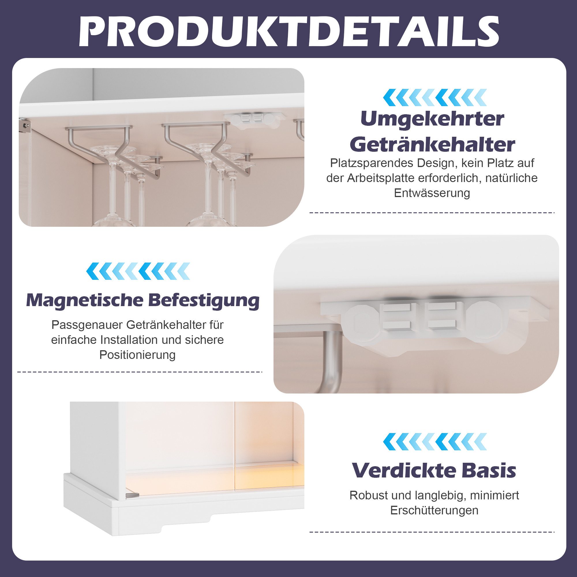 TWSOUL Weinschrank mit LED-Beleuchtung & Glastür– Barschrank mit Weinglashalter, 85,4 × 40 × 110 cm