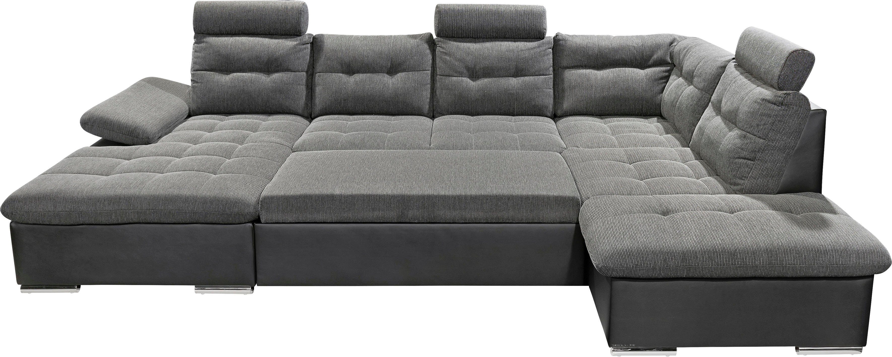 ED EXCITING DESIGN Wohnlandschaft Jakarta U-Form mit Bettfunktion, Bettkasten, Armteilverstellung, Kopfstützen & 3 Nierenkissen