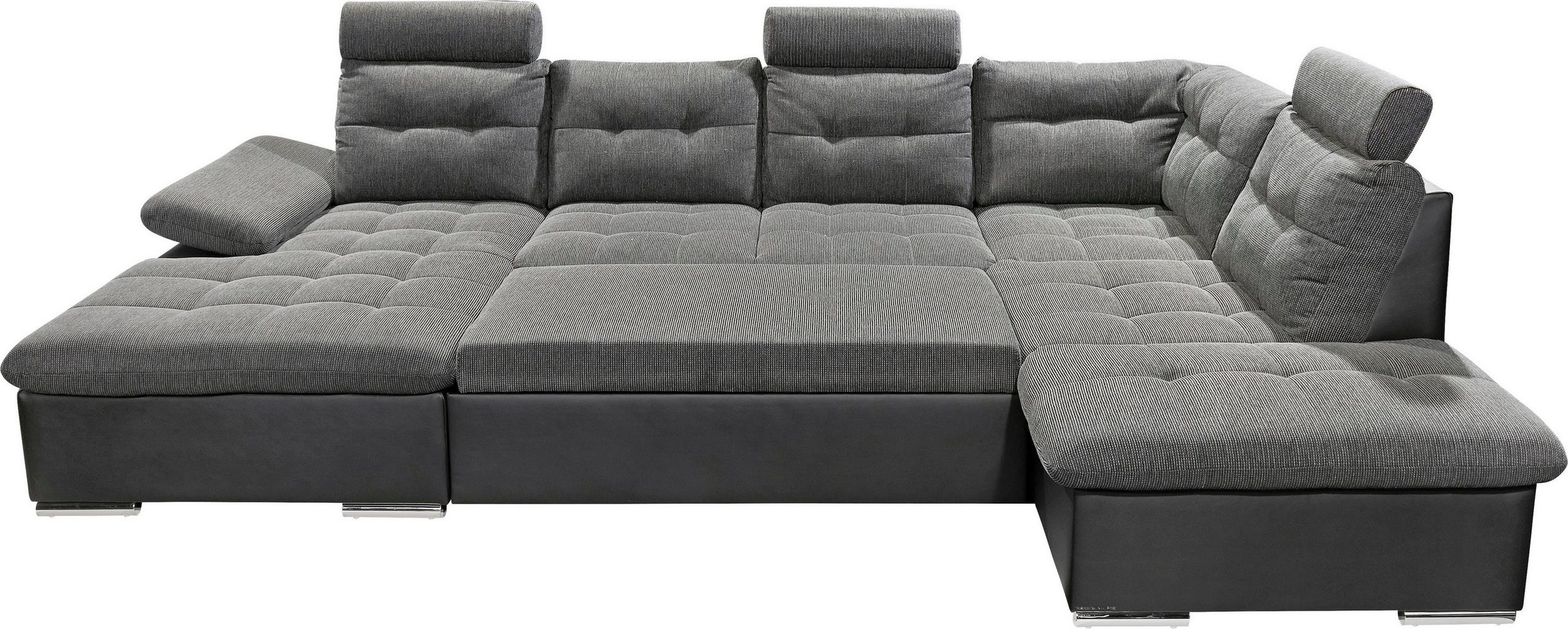 ED EXCITING DESIGN Wohnlandschaft Jakarta U-Form mit Bettfunktion, Bettkasten Kunstleder Schwarz