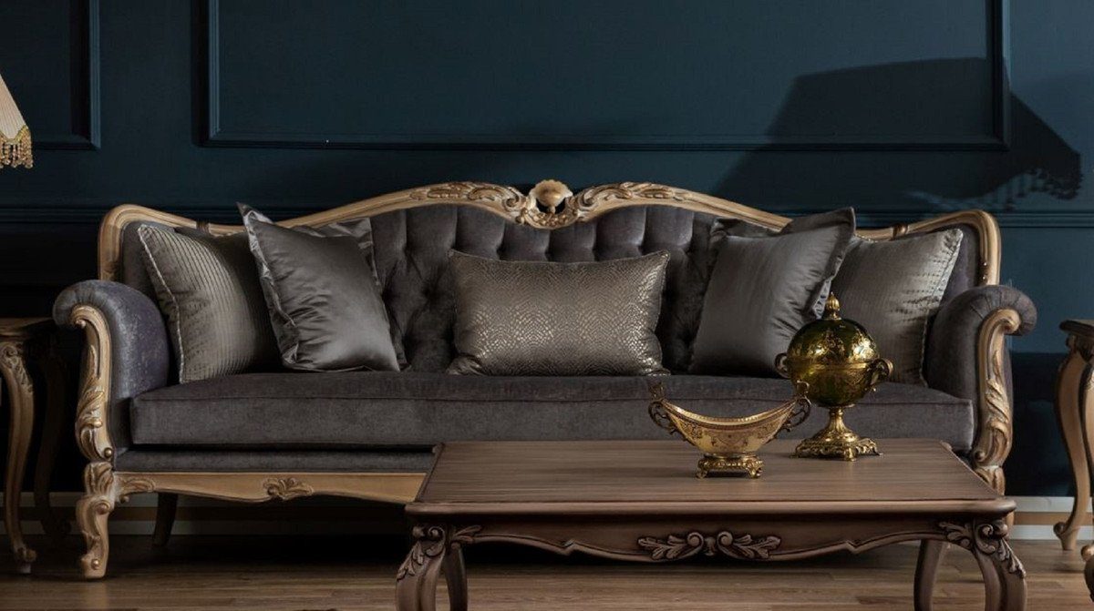 Casa Padrino Sofa Luxus Barock - Grau Barock - Handgefertigtes / Wohnzimmer Sofa Sofa im Naturfarben Wohnzimmer Möbel Barockstil