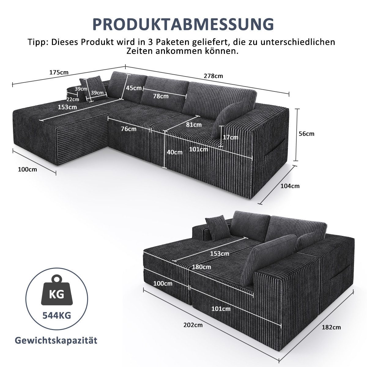 Mihtrov Ecksofa mit Schlaffunktion, Corduroy Modulares günstig online kaufen
