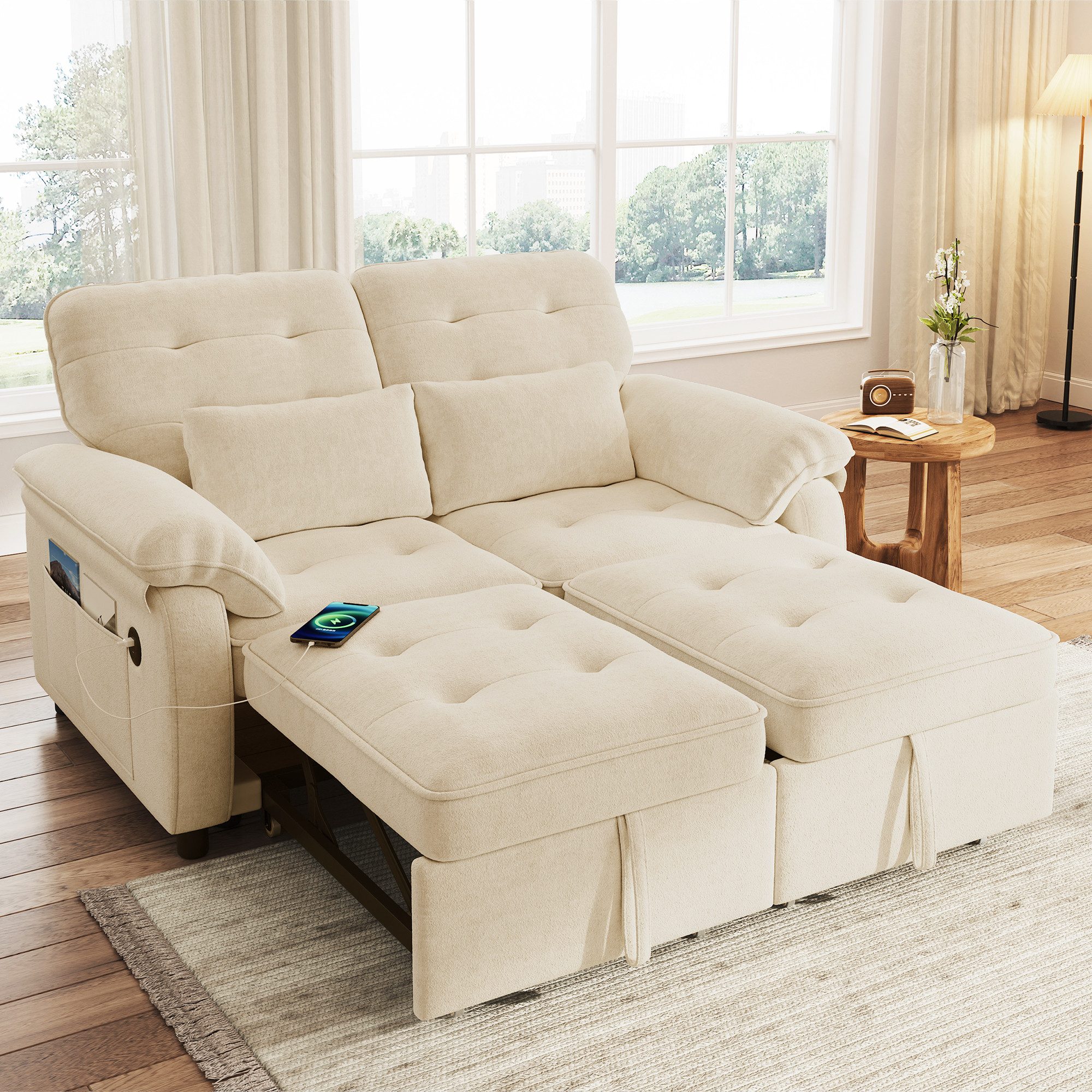 i@home Schlafsofa 3-in-1 Doppelschlafsofa, mit verstellbarer Rückenlehne und Bettfunktion, USB‑Ladeanschluss, Schlaf Couch