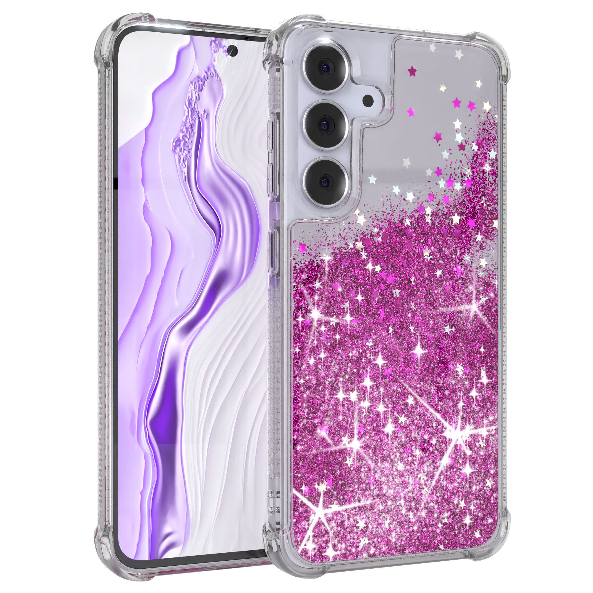 EAZY CASE Handyhülle Liquid Glittery Case für Samsung Galaxy S25 FE 6,7 Zoll, Bumper Case Back Cover Glitter Glossy Handyhülle Etui Violett Lila