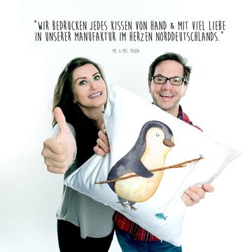 Mr. & Mrs. Panda Dekokissen Pinguin Angler - Weiß - Geschenk, Kopfkissen, Seevogel, Tagträume, Fi